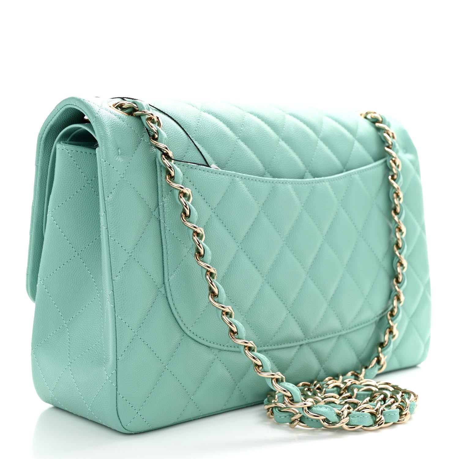Chanel Caviar Quilted Jumbo Double Flap Light Green 3 of 10