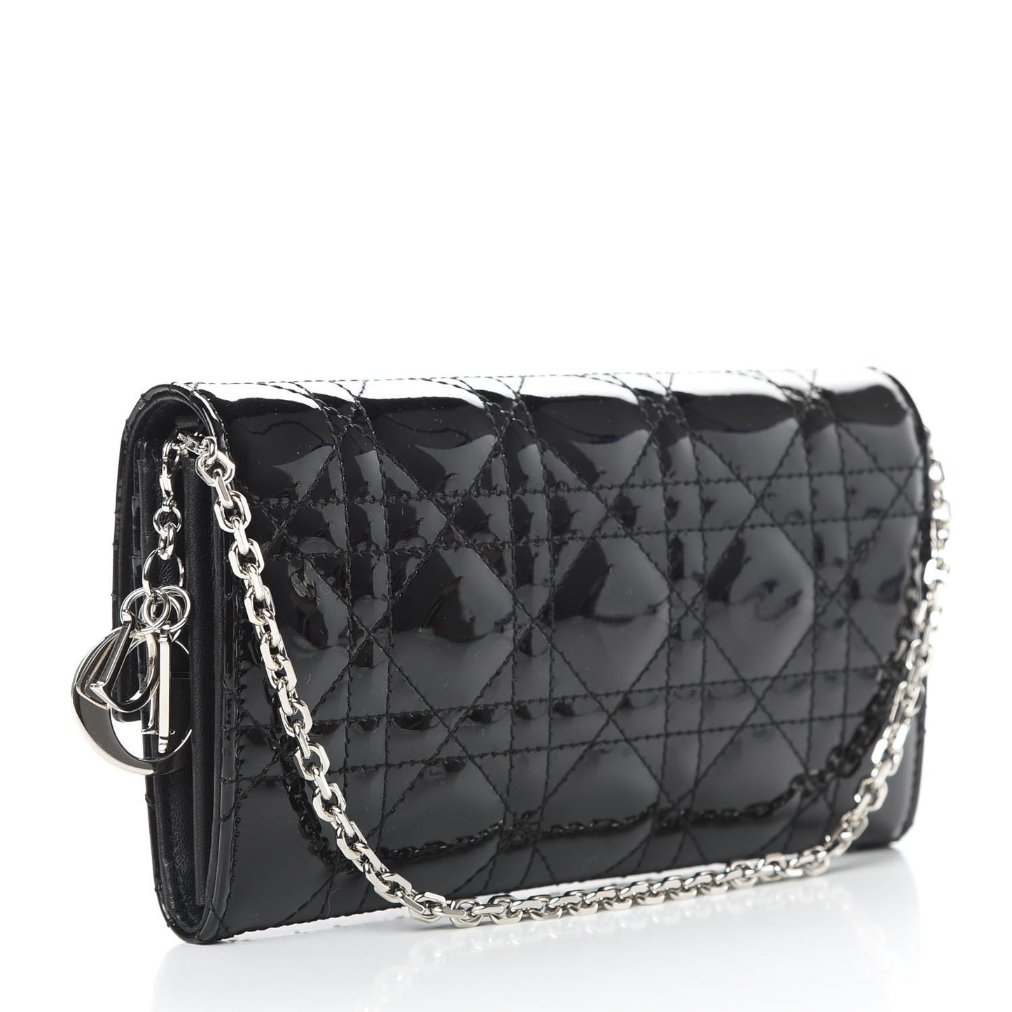 Patent Cannage Lady Dior Rendezvous Wallet On Chain Black