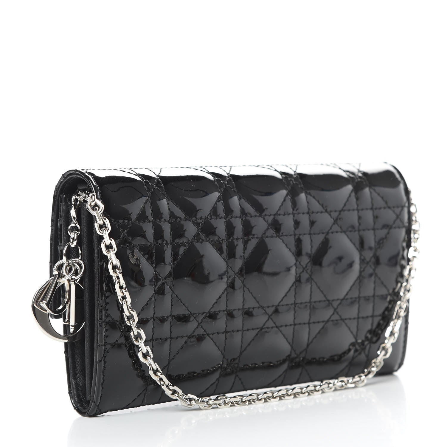 Christian Dior Patent Cannage Lady Dior Rendezvous Wallet On Chain Black 3 of 10