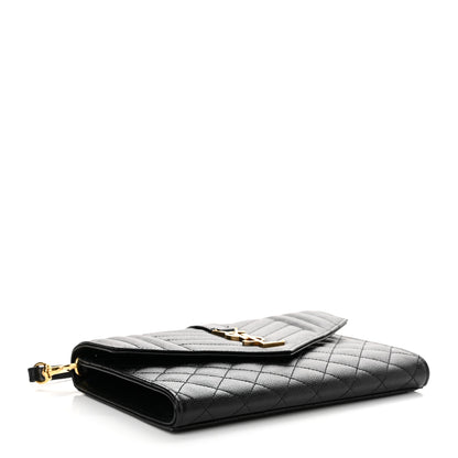 Saint Laurent Grain De Poudre Textured Mixed Matelasse Triquilt Monogram Clutch Black 4 of 15