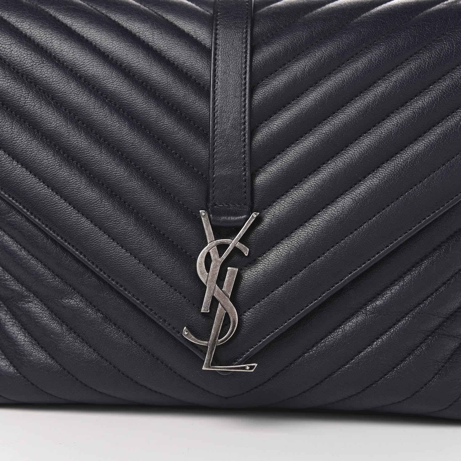 Saint Laurent Sheepskin Matelasse Chevron Monogram Large College Satchel Navy Blue 13 of 13