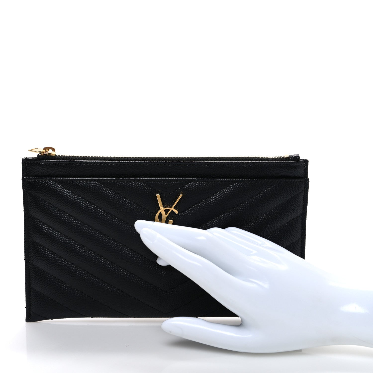 Saint Laurent Grain De Poudre Chevron Monogram Bill Pouch Black 2 of 7