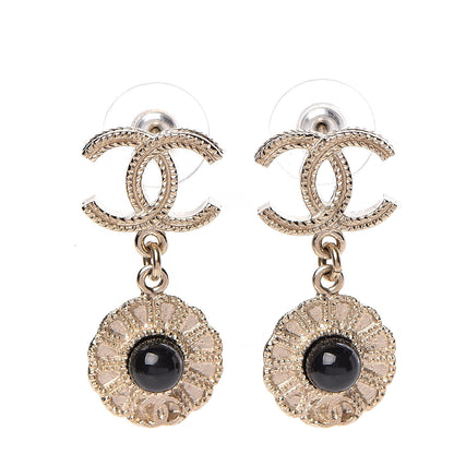Chanel Bead Camelia CC Drop Earrings Gold Black 1 of 5