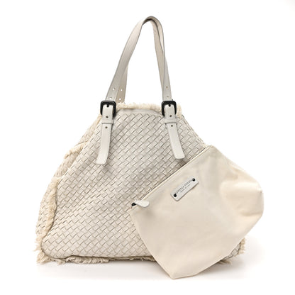 Bottega Veneta Nappa Intrecciato Canvas Fringe Maltinto Tote White 3 of 18