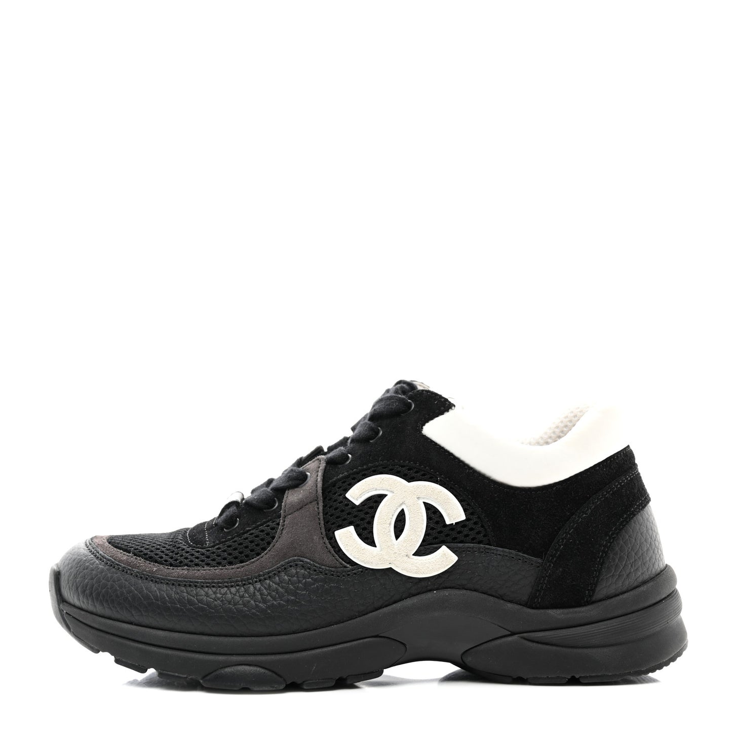 Mesh Suede Grained Calfskin Womens CC Sneakers 38 Black White