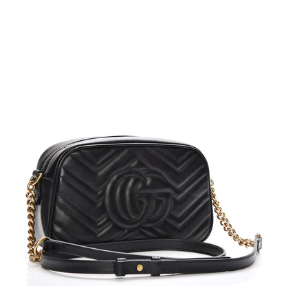 Gucci Calfskin Matelasse Small GG Marmont Chain Shoulder Bag Black 3 of 7