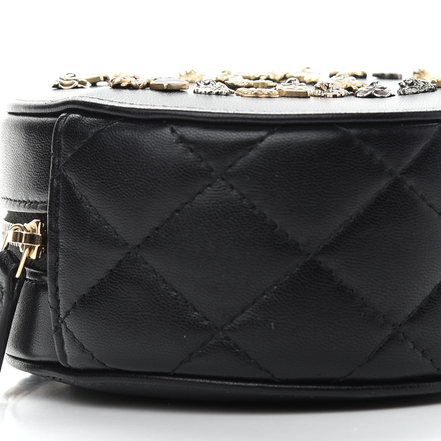 Chanel Lambskin Quilted Lucky Charms CC Round Clutch With Chain Black 8 of 9