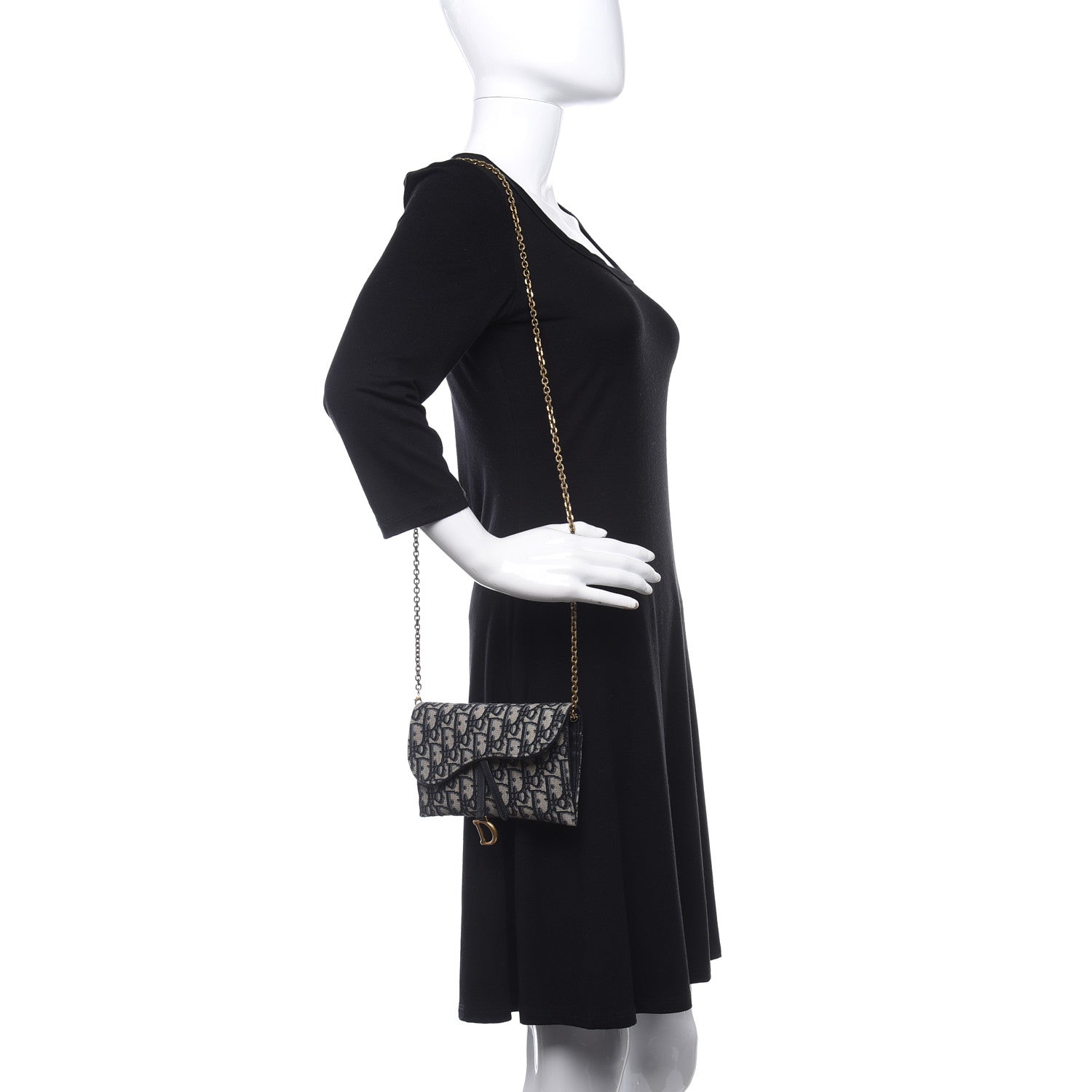 Christian Dior Oblique Saddle Chain Long Wallet Blue 2 of 14