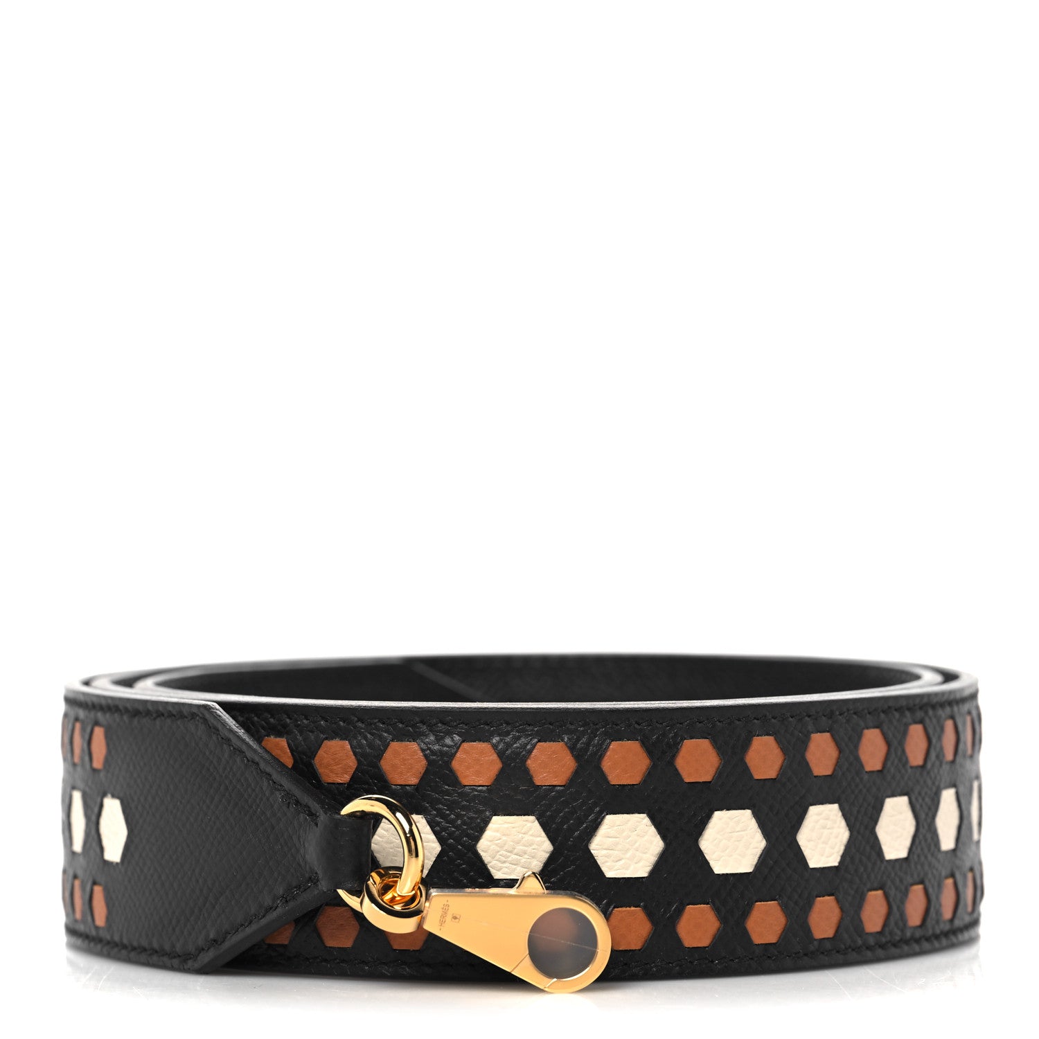 Hermes Epsom 40mm Hexagone Tressage Shoulder Strap Black Craie Gold 1 of 6