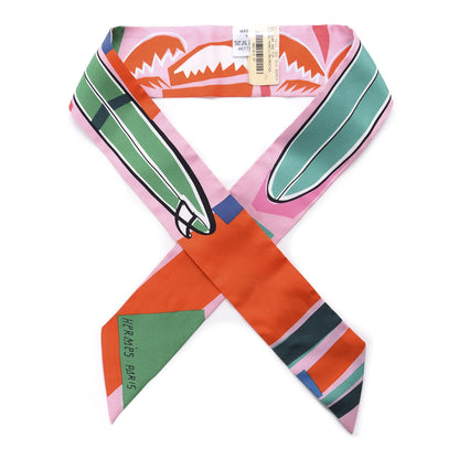 Hermes Silk Sea Surf and Fun Twilly Rose Vermillon Menthol 1 of 4