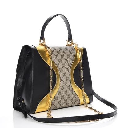 Gucci Nappa GG Supreme Monogram Medium Osiride Top Handle Bag Black Oro Vecchio Beige Ebony 4 of 8