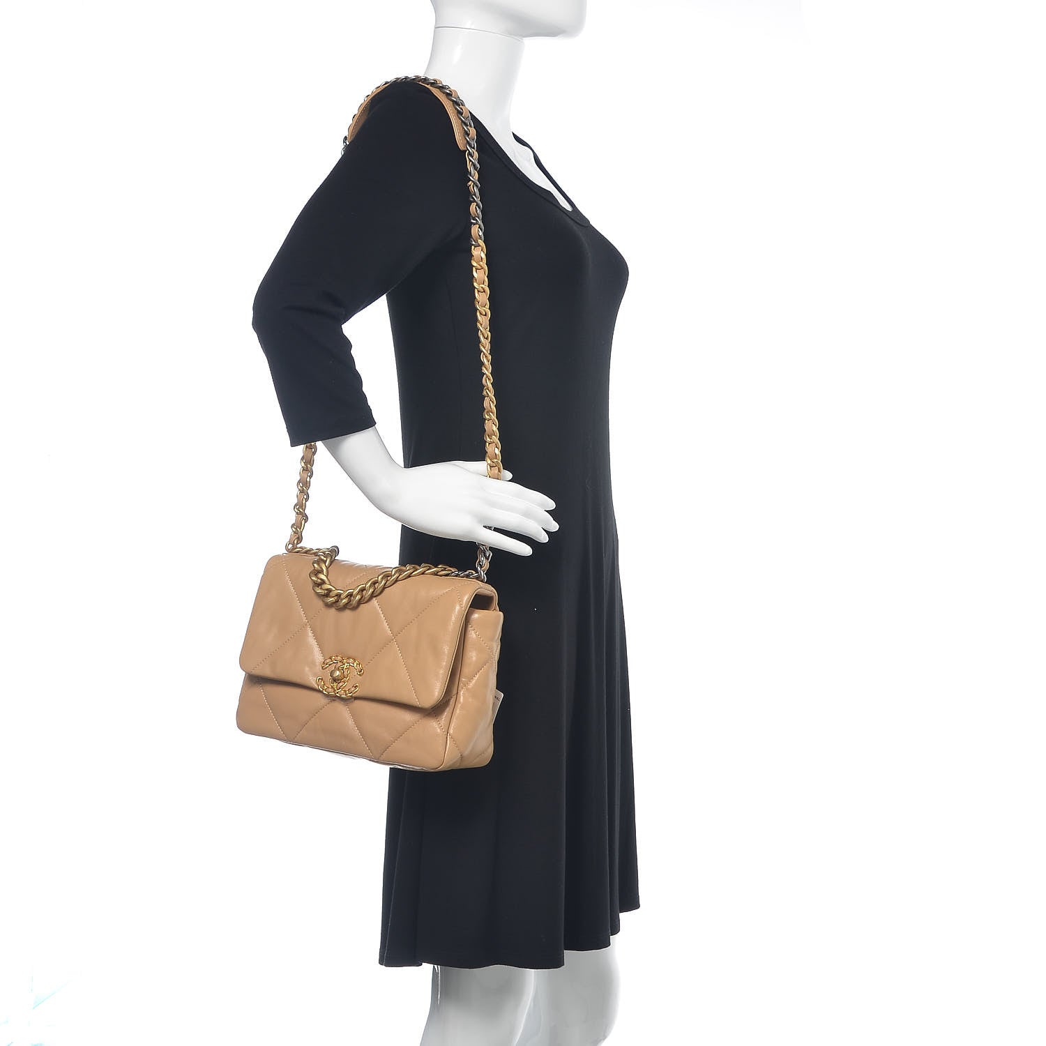 Chanel Lambskin Quilted Medium Chanel 19 Flap Dark Beige 2 of 9