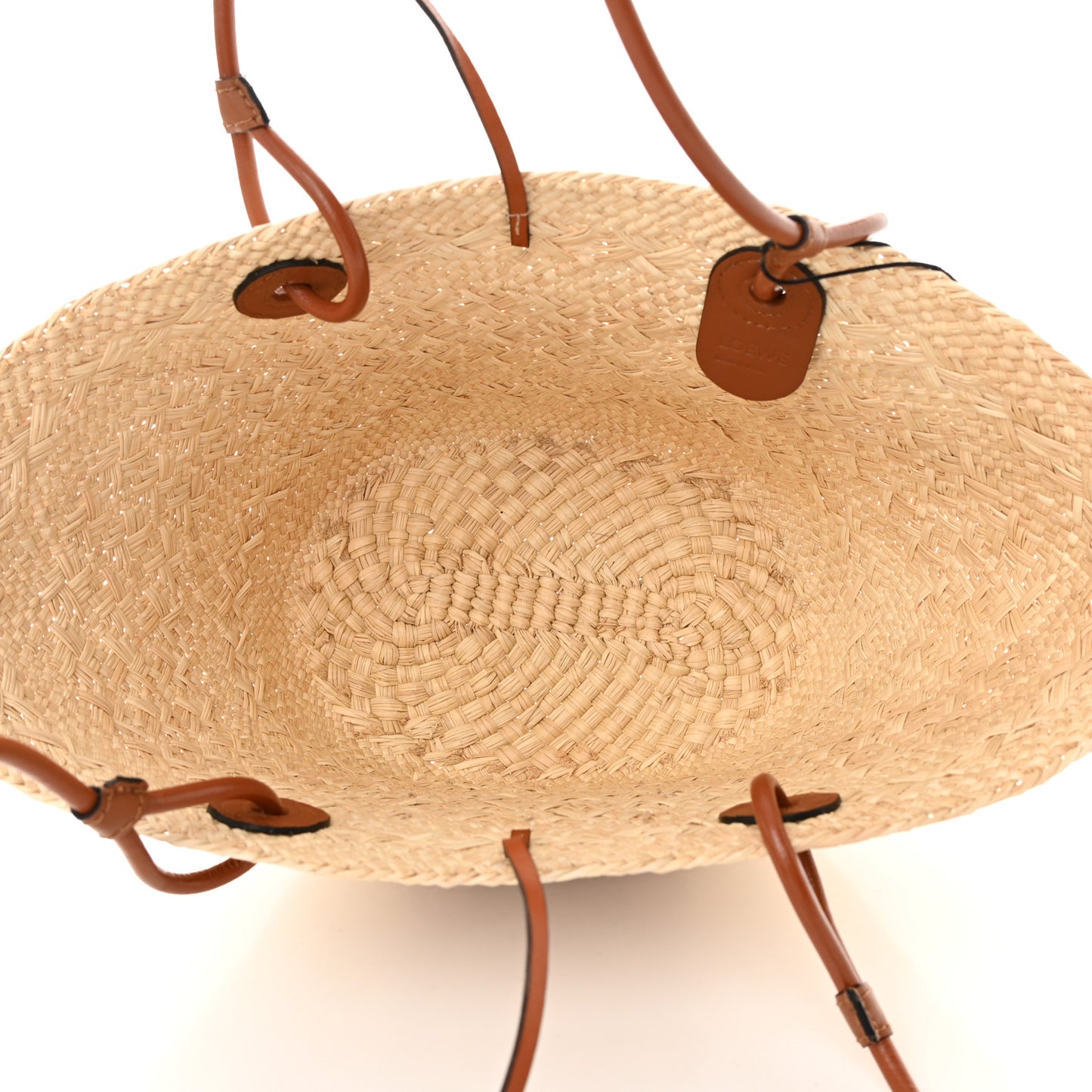 Calfskin Raffia Small Anagram Basket Tote Bag Natural Tan