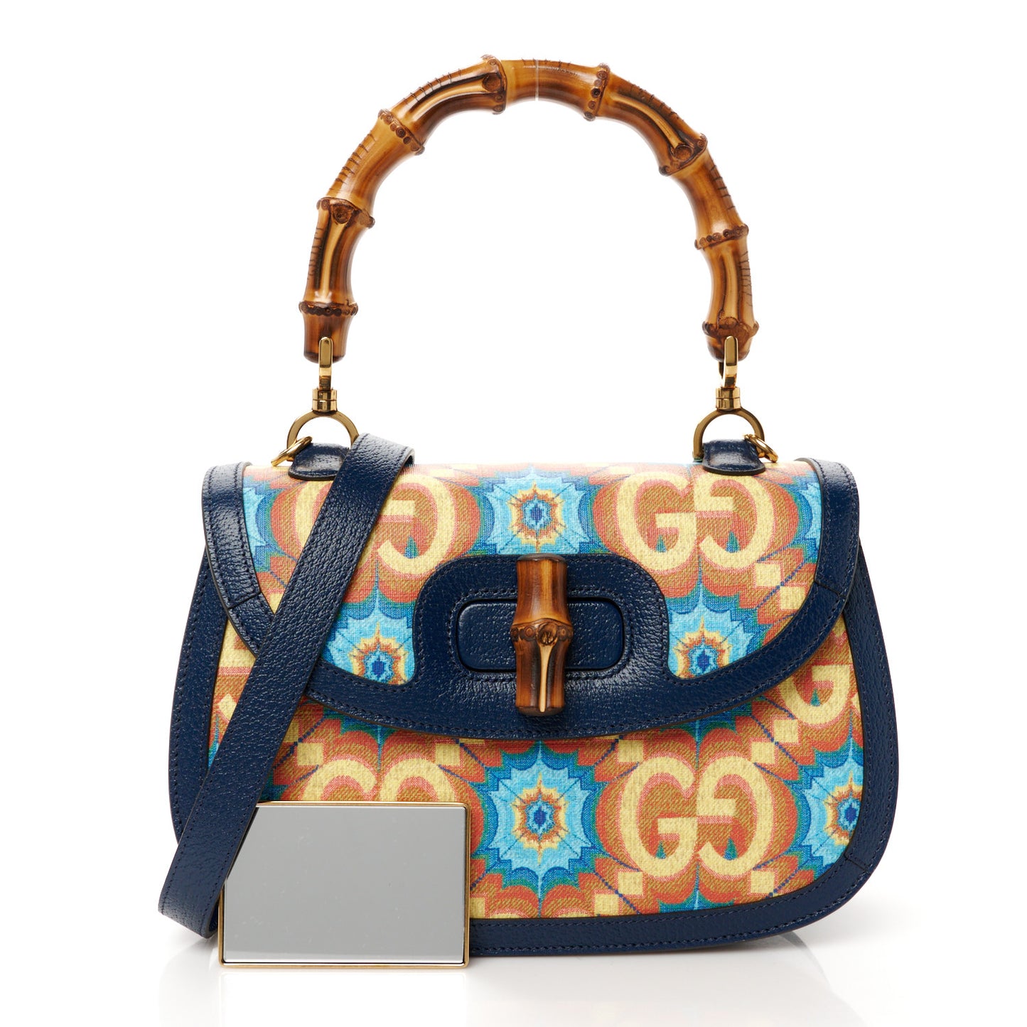 Calfskin Kaleidoscope Medium Bamboo 1947 Top Handle Bag Blue Orange Multicolor Blue Agata