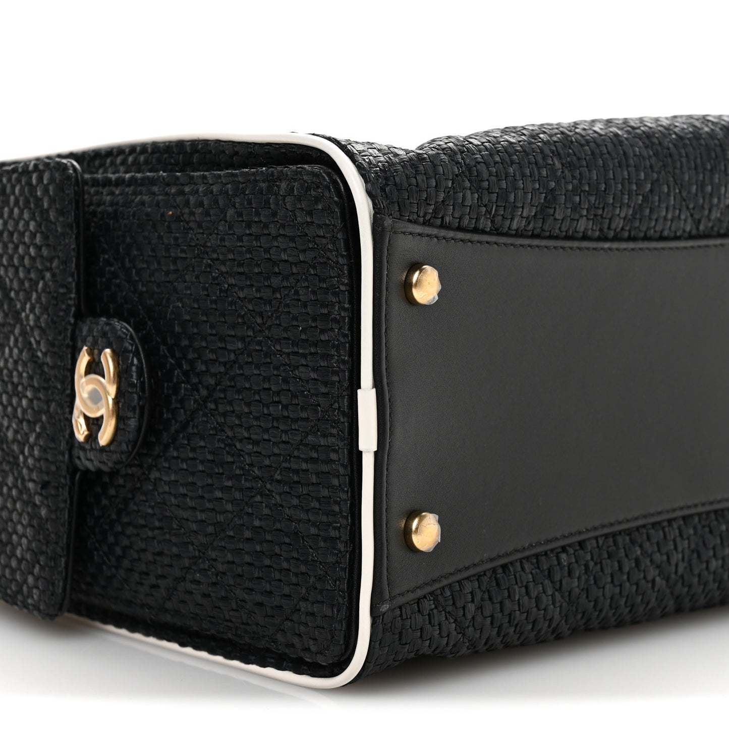 Braided Raffia Calfskin Small Chanel 25 Handbag Black White
