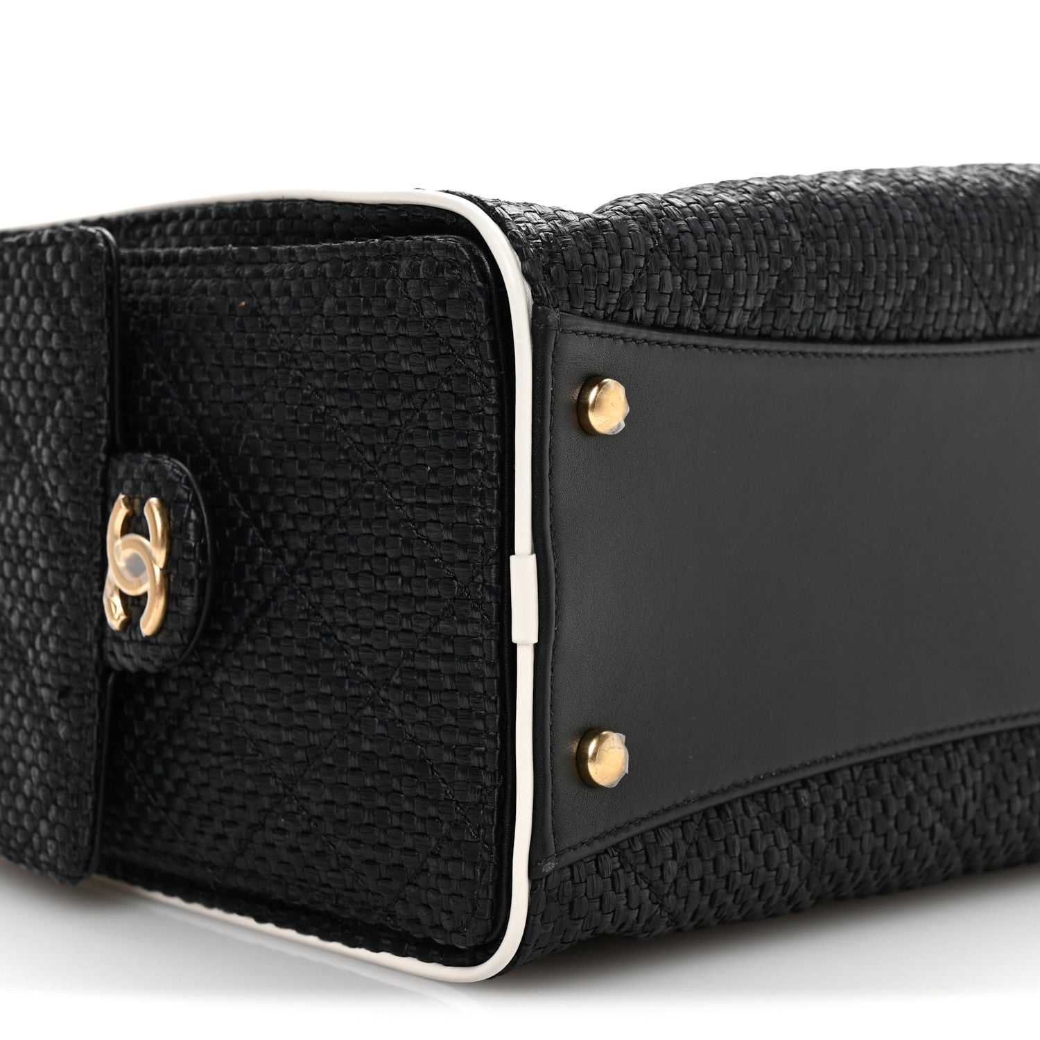 Chanel Braided Raffia Calfskin Small Chanel 25 Handbag Black White 9 of 11
