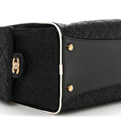 Chanel Braided Raffia Calfskin Small Chanel 25 Handbag Black White 9 of 11