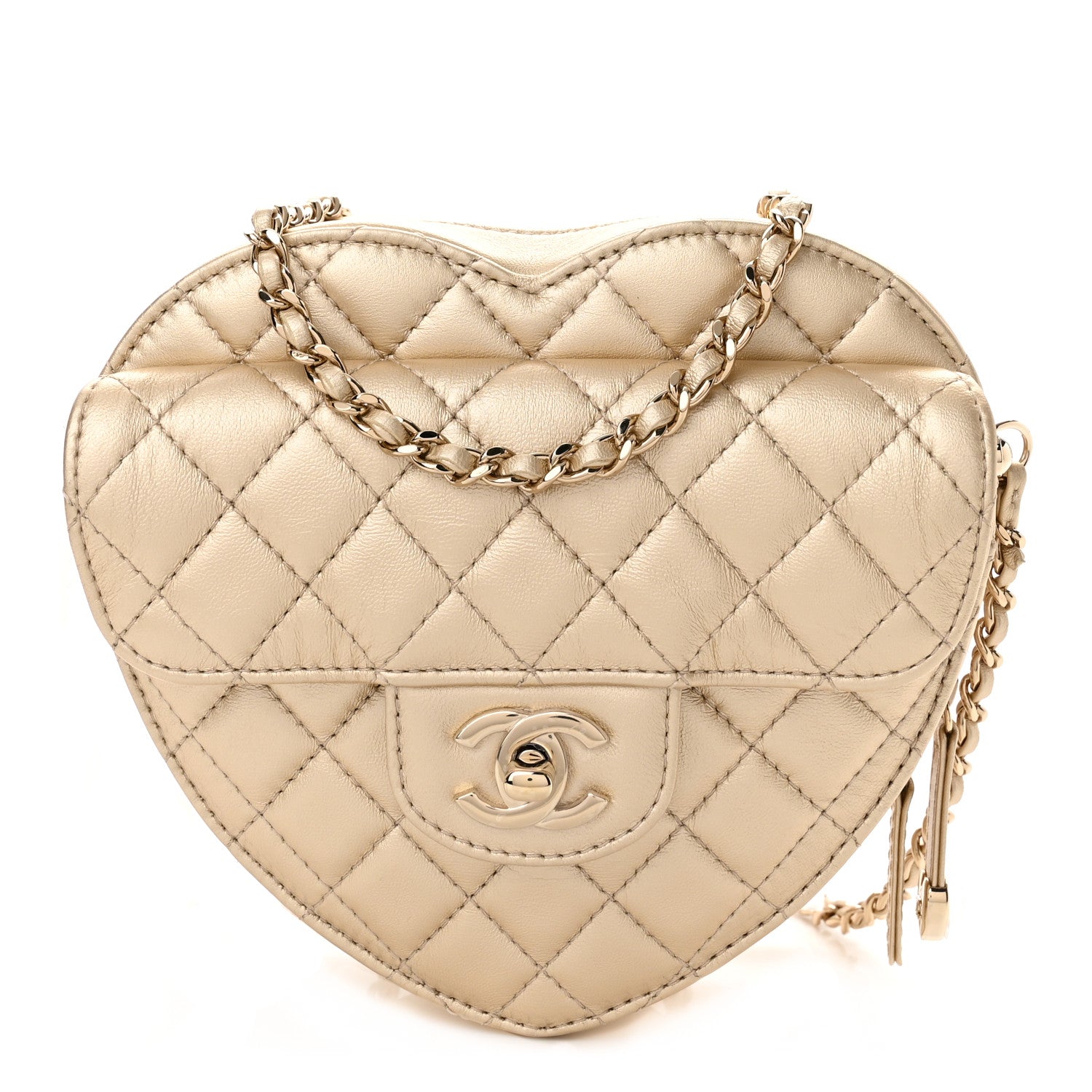 Chanel Metallic Lambskin Quilted CC In Love Heart Bag Gold 1 of 11