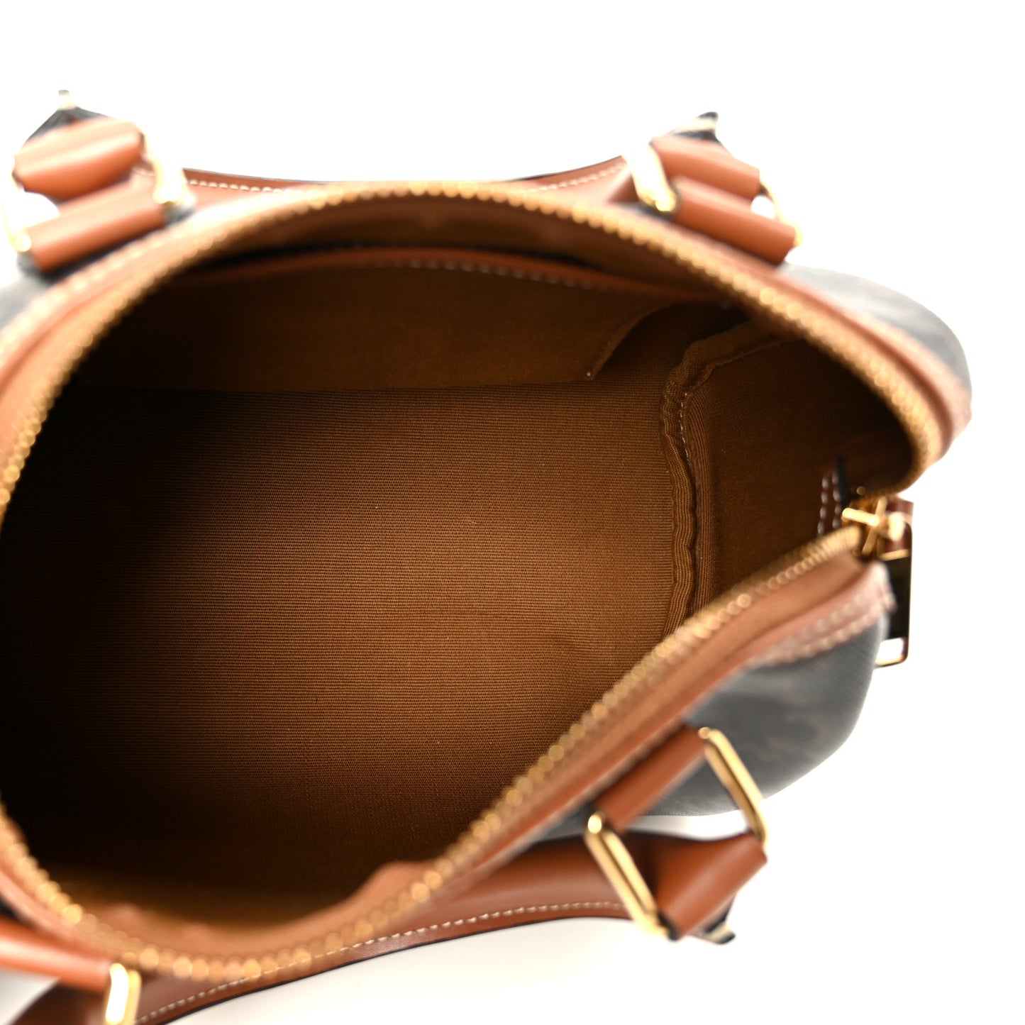 Triomphe Canvas Calfskin Small Boston Bag Tan