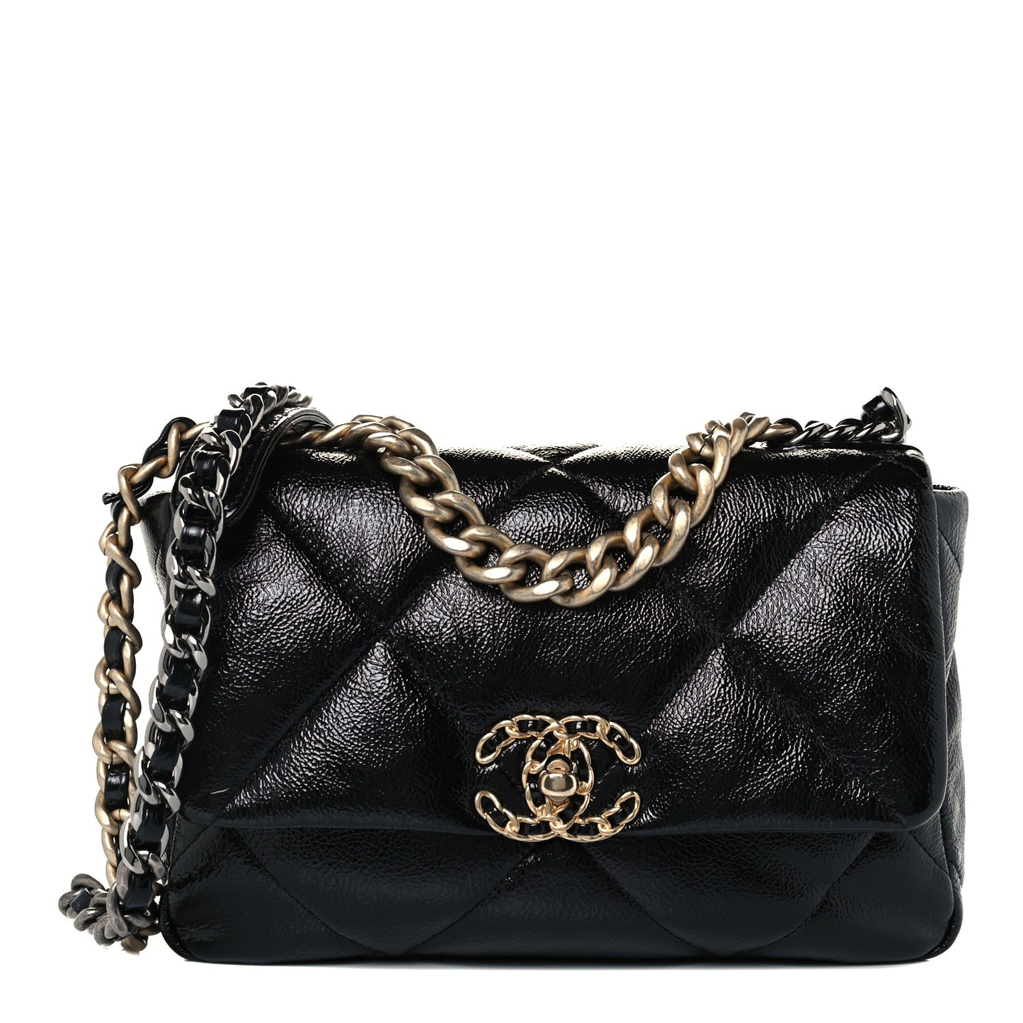 Shiny Crumpled Calfskin Quilted Medium Chanel 19 Flap Black