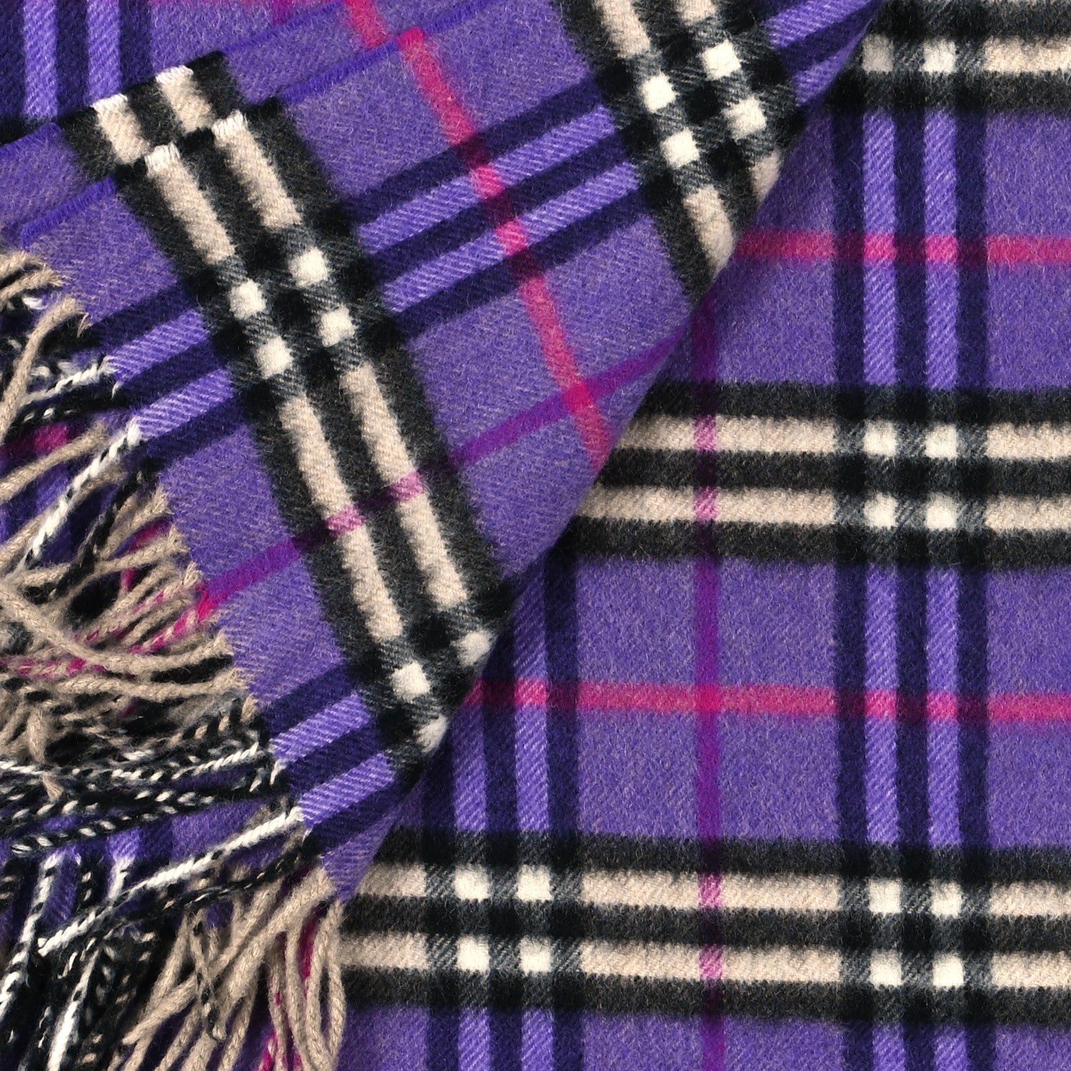 Burberry Cashmere Check Fringe Scarf Purple 3 of 4