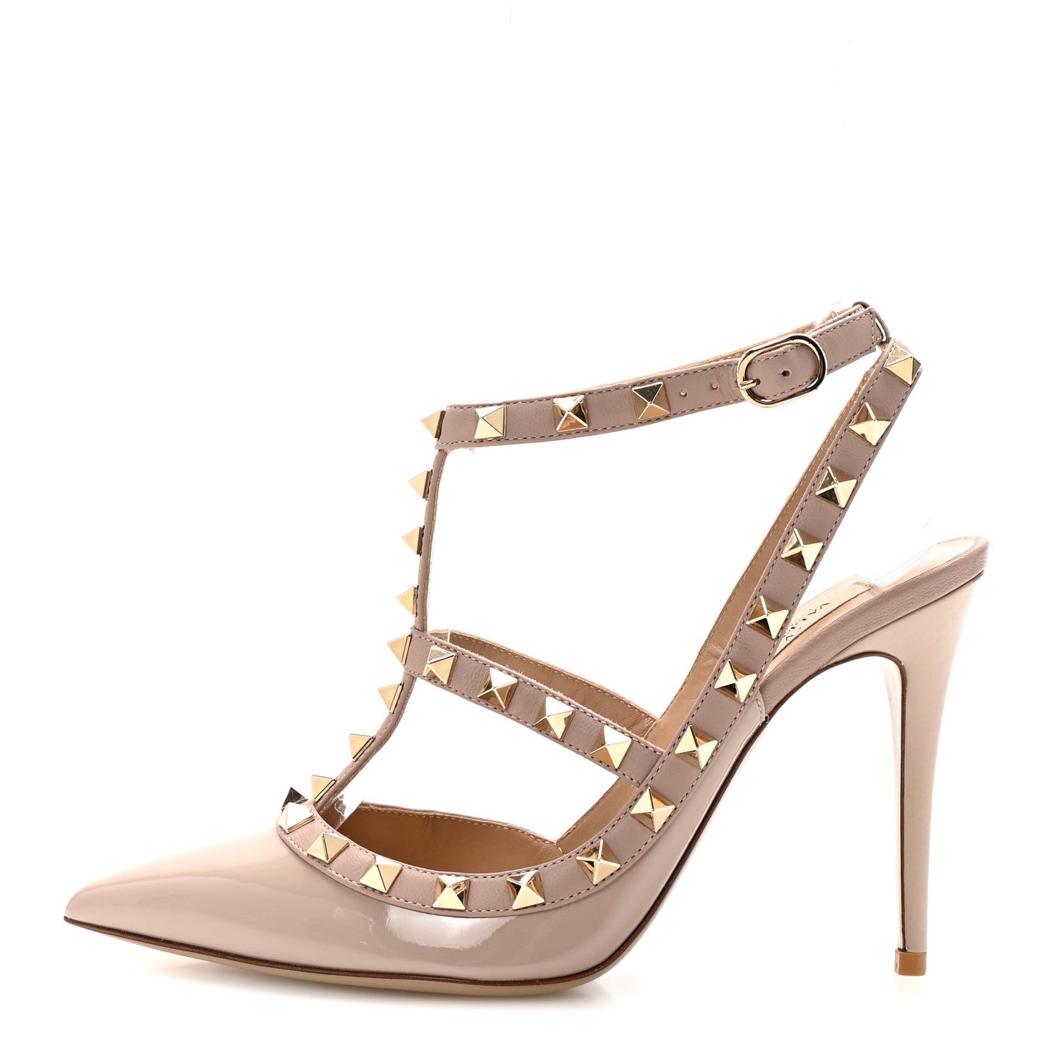 Valentino Garavani Patent Nappa Rockstud Ankle Strap 100mm Pumps 37.5 Poudre 1 of 9