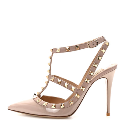 Valentino Garavani Patent Nappa Rockstud Ankle Strap 100mm Pumps 37.5 Poudre 1 of 9