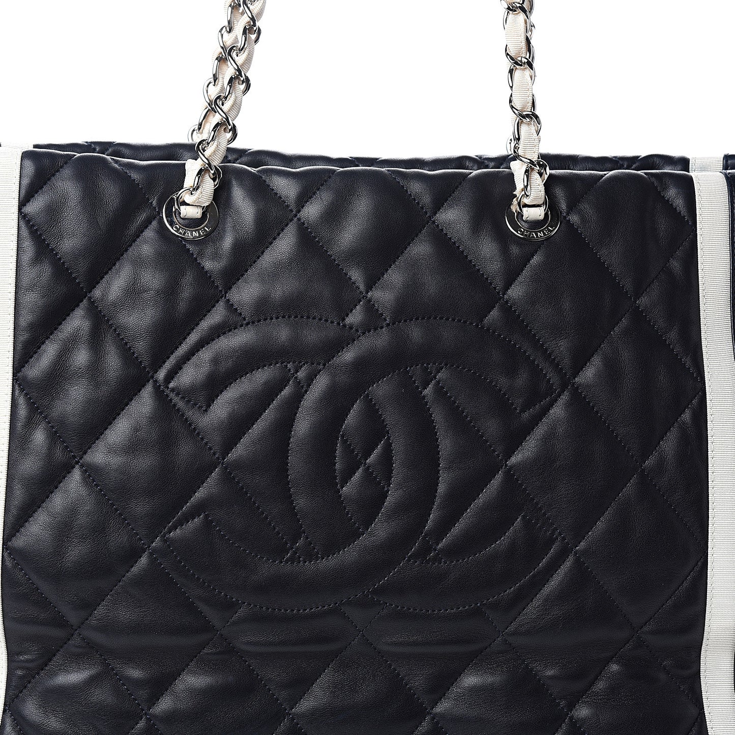 Lambskin Quilted Lido Shopping Tote Dark Navy Blue