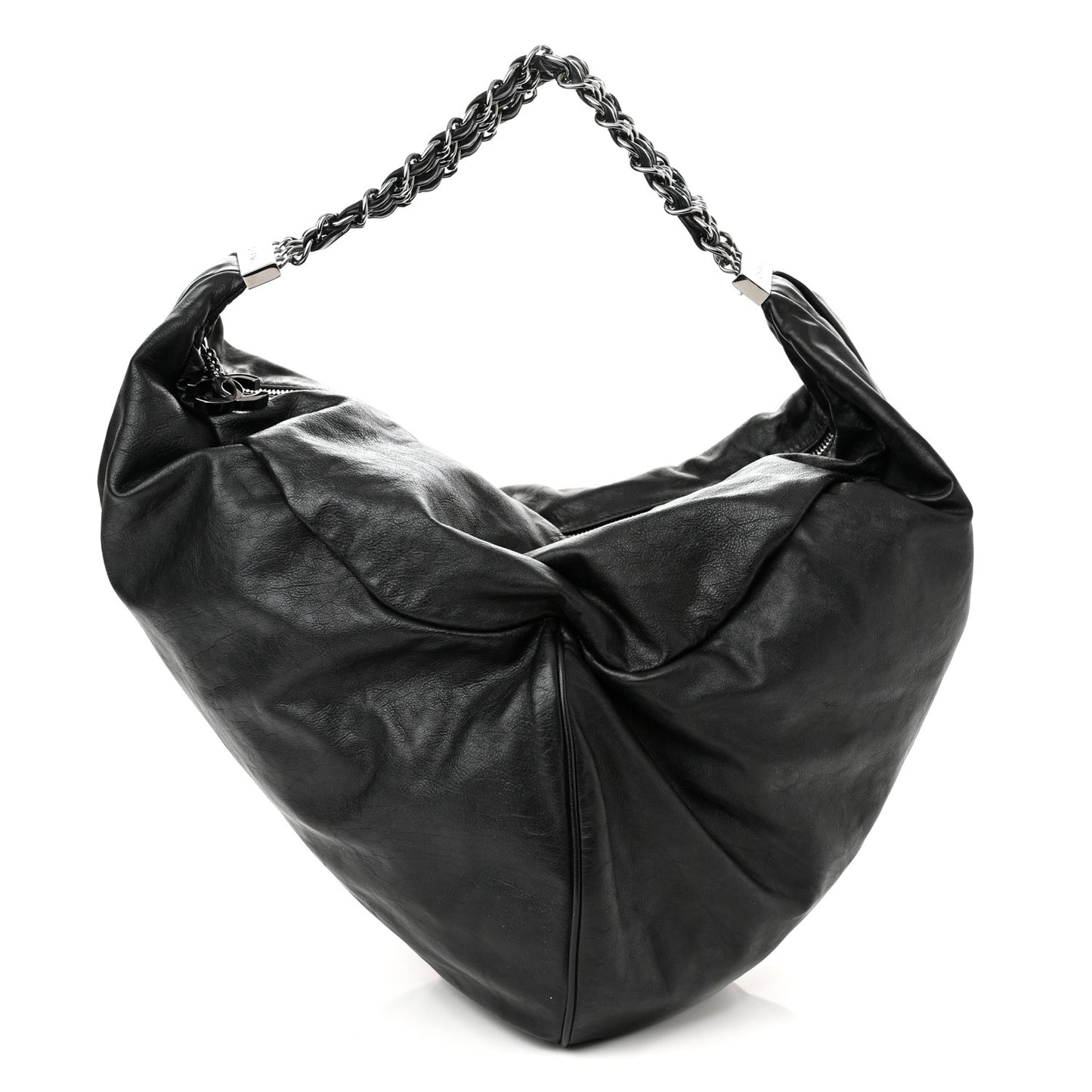 Lambskin Large Rock and Chain Hobo Black
