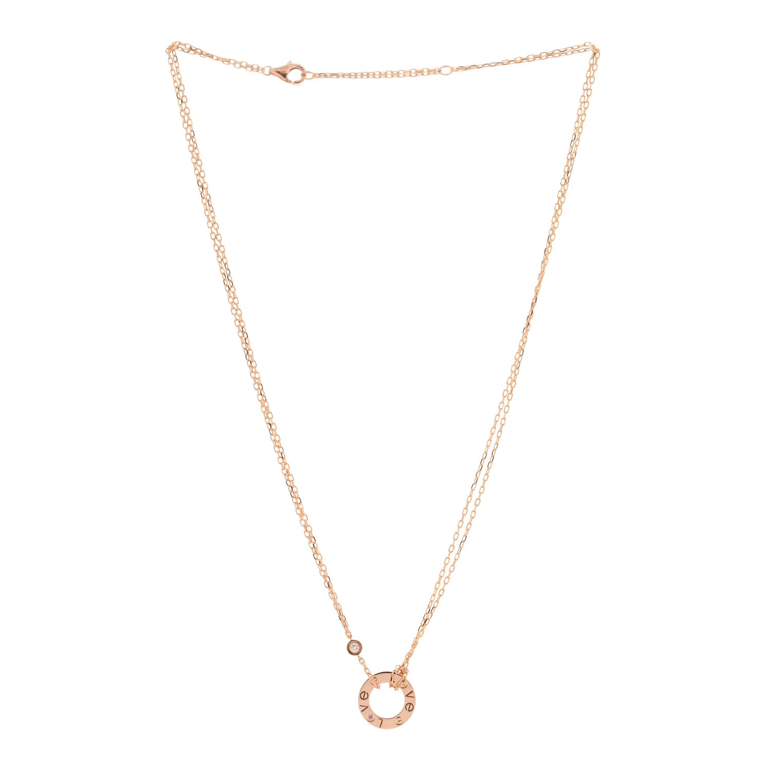 Cartier 18K Pink Gold 1 Diamond 1 Pink Sapphire LOVE Necklace 2 of 4