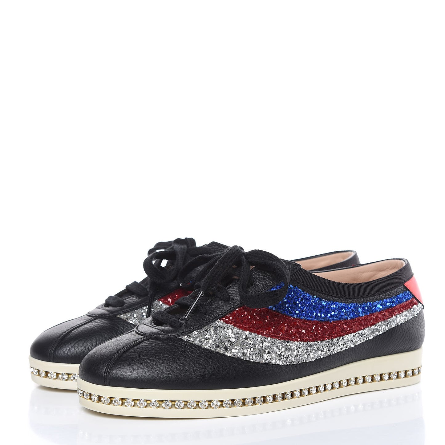 Calfskin Glitter Crystal Womens Sylvie Web Falacer Sneakers 36.5 Black