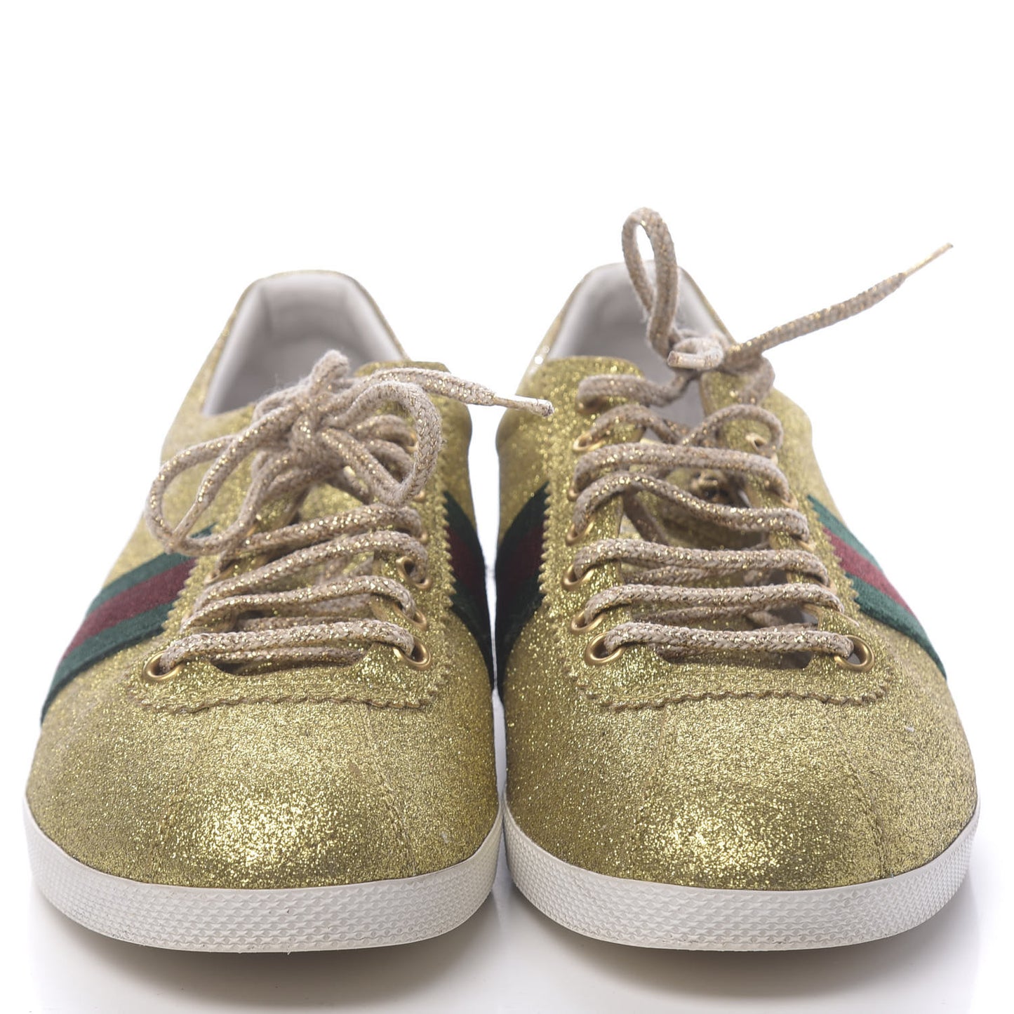 Metallic Calfskin Studded Mens Bambi Web GG Sneakers 7.5 Gold