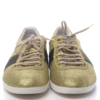 Gucci Metallic Calfskin Studded Mens Bambi Web GG Sneakers 7.5 Gold 2 of 13