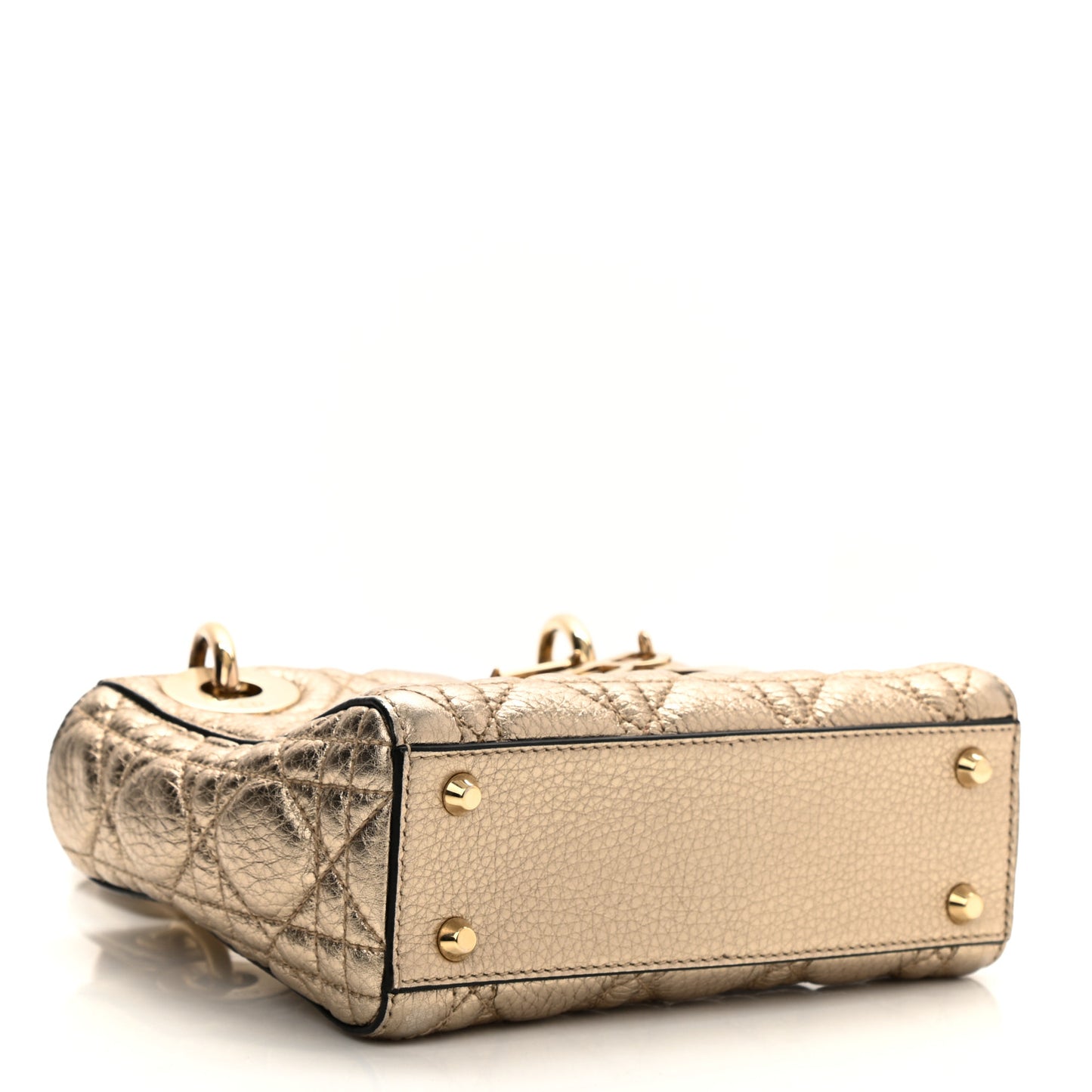 Metallic Grained Calfskin Cannage Mini Supple Lady Dior Pale Gold