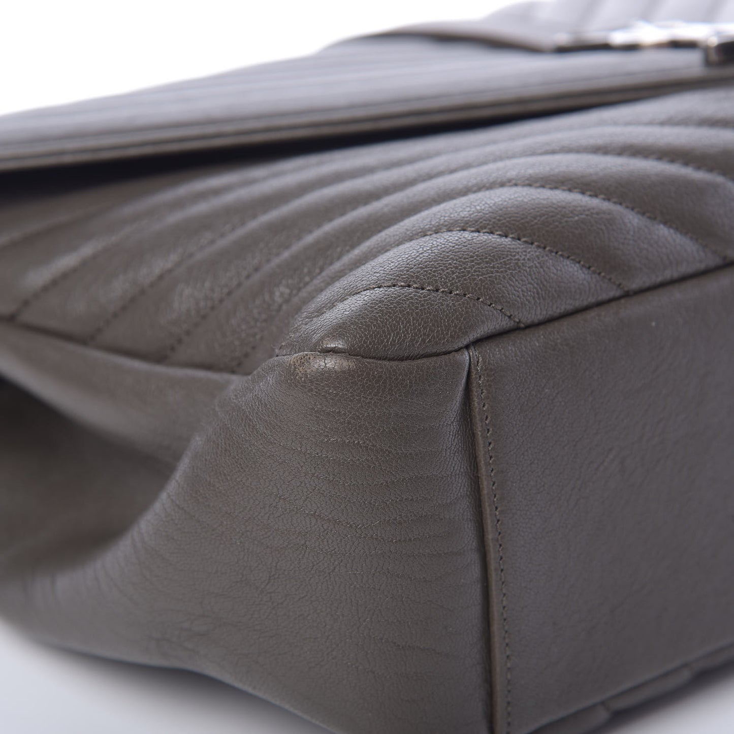 Sheepskin Matelasse Chevron Monogram Large College Satchel Dark Anthracite