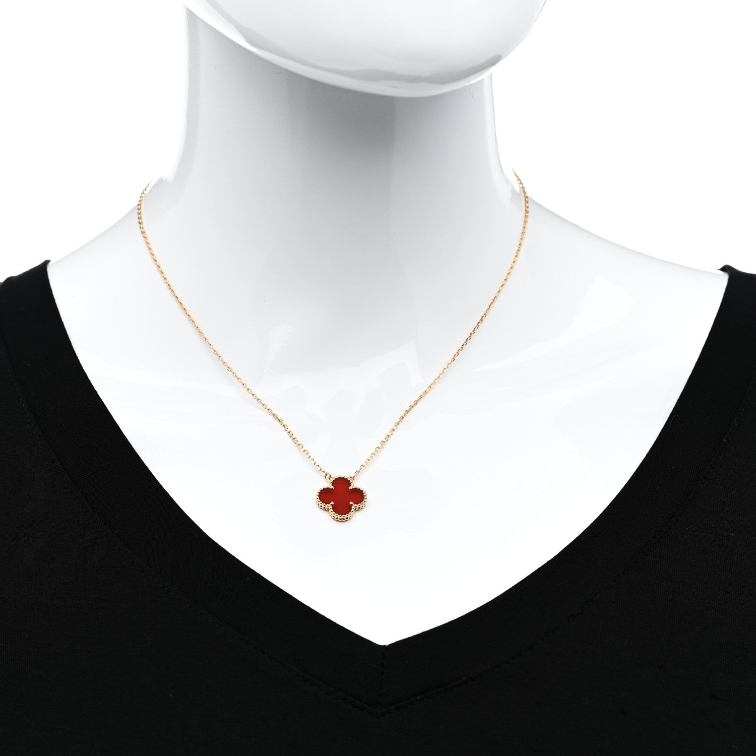 Van Cleef & Arpels 18K Yellow Gold Carnelian Vintage Alhambra Pendant Necklace 2 of 5