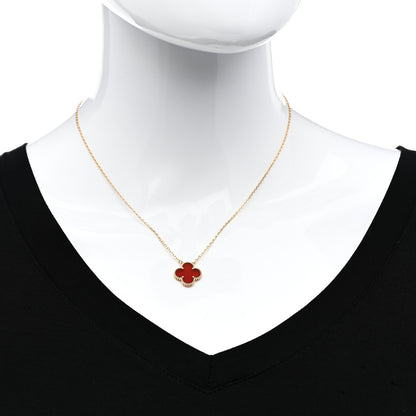Van Cleef & Arpels 18K Yellow Gold Carnelian Vintage Alhambra Pendant Necklace 2 of 5