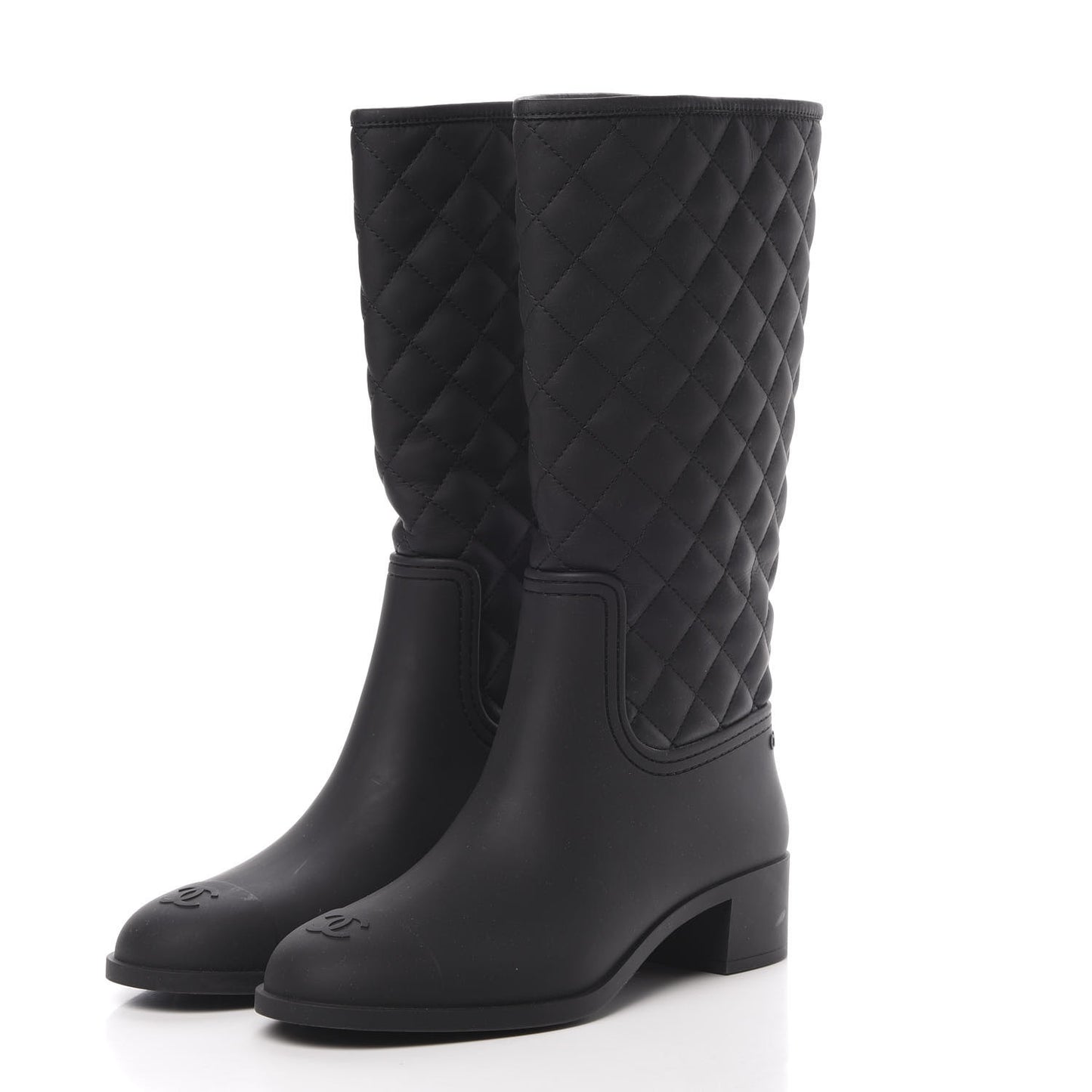 Rubber Quilted Rain Boots 41 Black