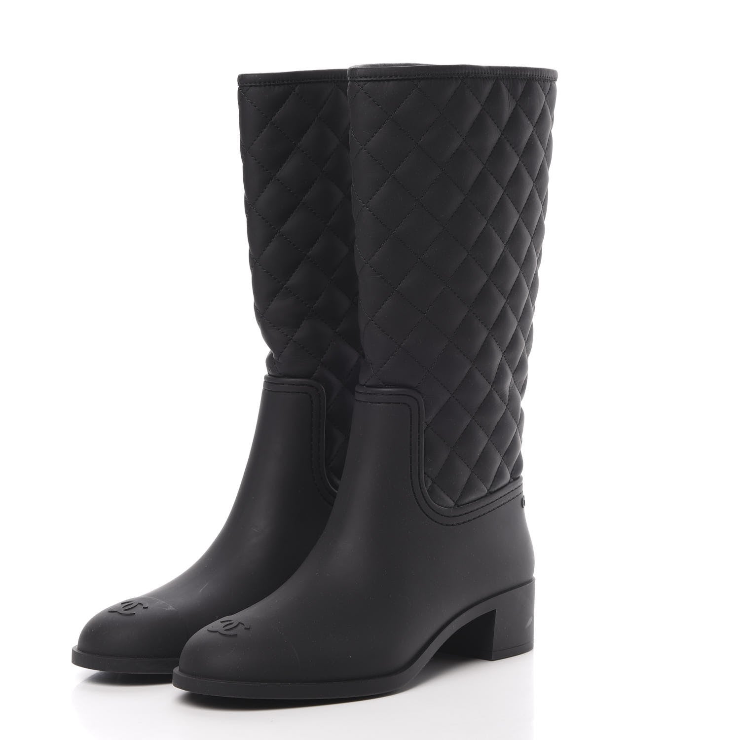 Chanel Rubber Quilted Rain Boots 41 Black 3 of 8