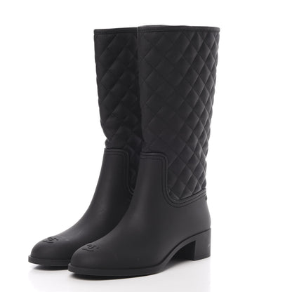 Chanel Rubber Quilted Rain Boots 41 Black 3 of 8