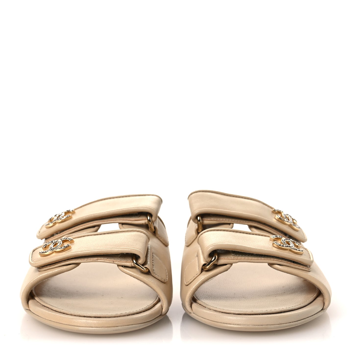 Lambskin Velcro Crystal CC Mules 40 Beige