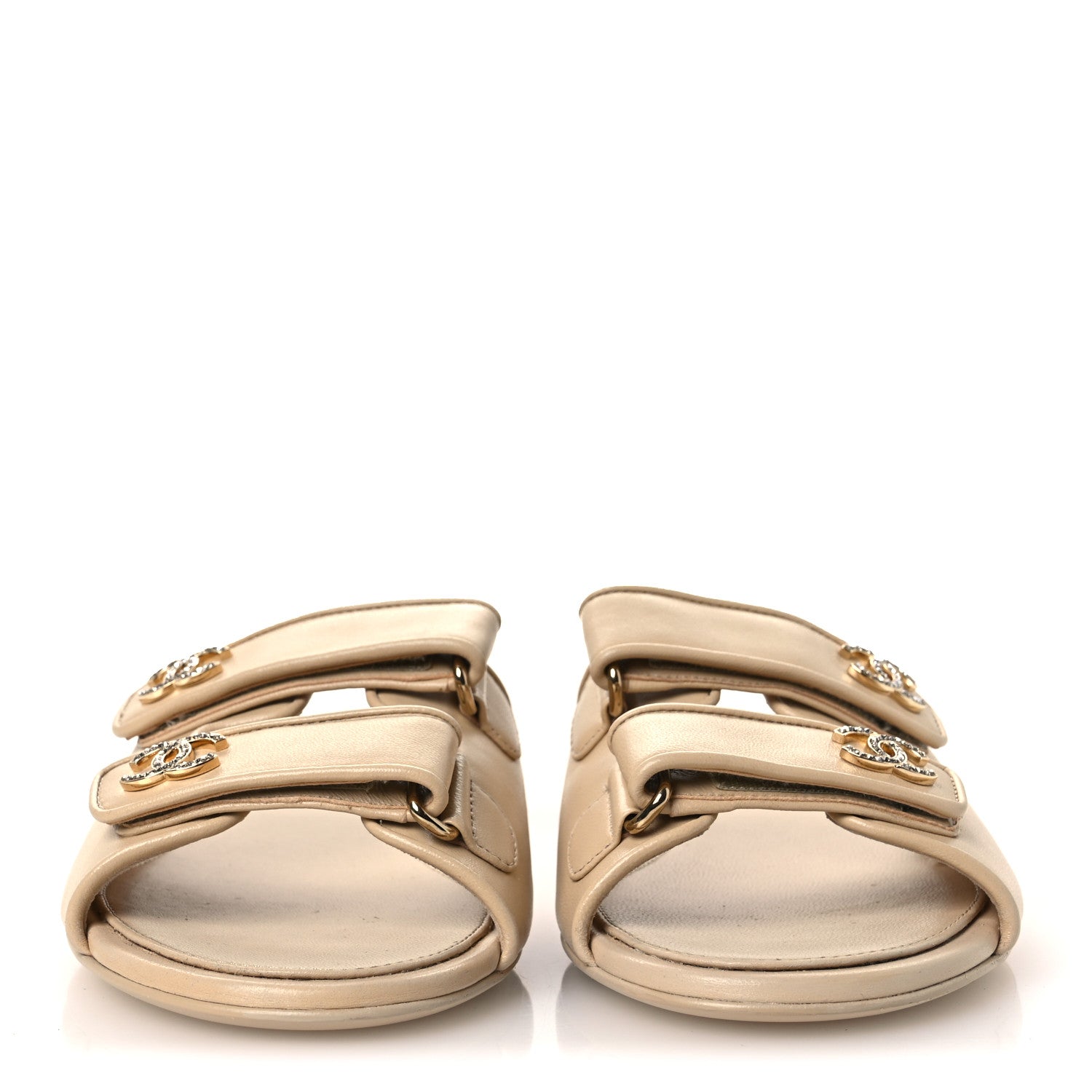 Chanel Lambskin Velcro Crystal CC Mules 40 Beige 3 of 12