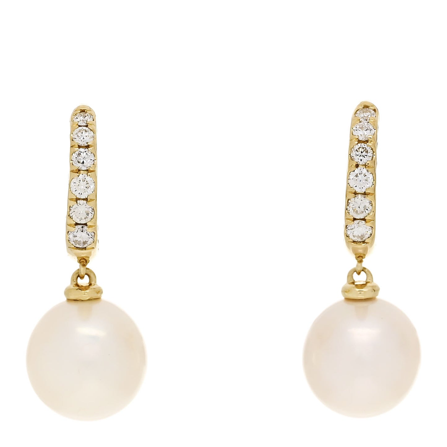 18K Yellow Gold Diamond Freshwater Cultured Pearl Classics Pave Drop Earrings