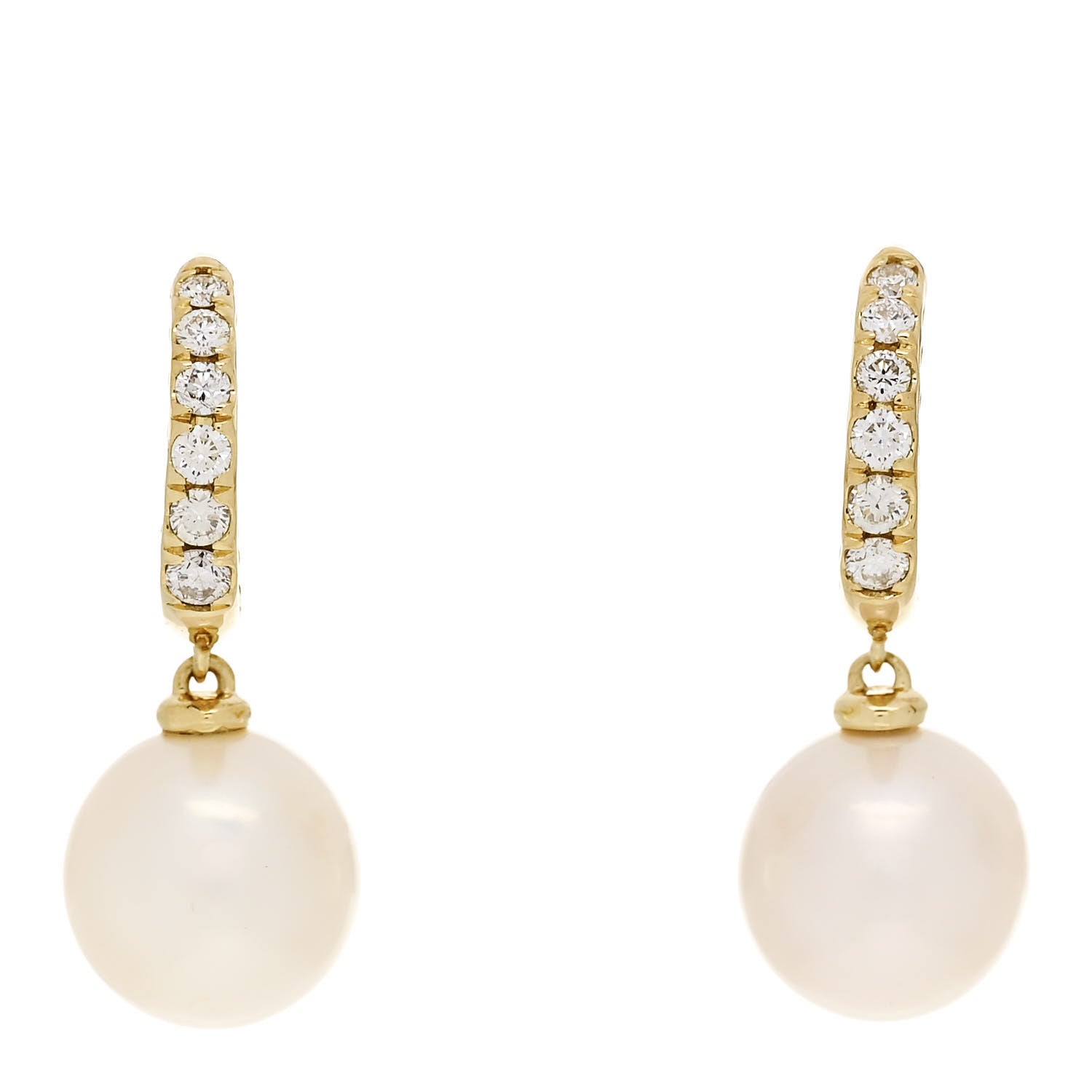 David Yurman 18K Yellow Gold Diamond Freshwater Cultured Pearl Classics Pave Drop Earrings 1 of 4