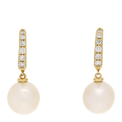 David Yurman 18K Yellow Gold Diamond Freshwater Cultured Pearl Classics Pave Drop Earrings 1 of 4