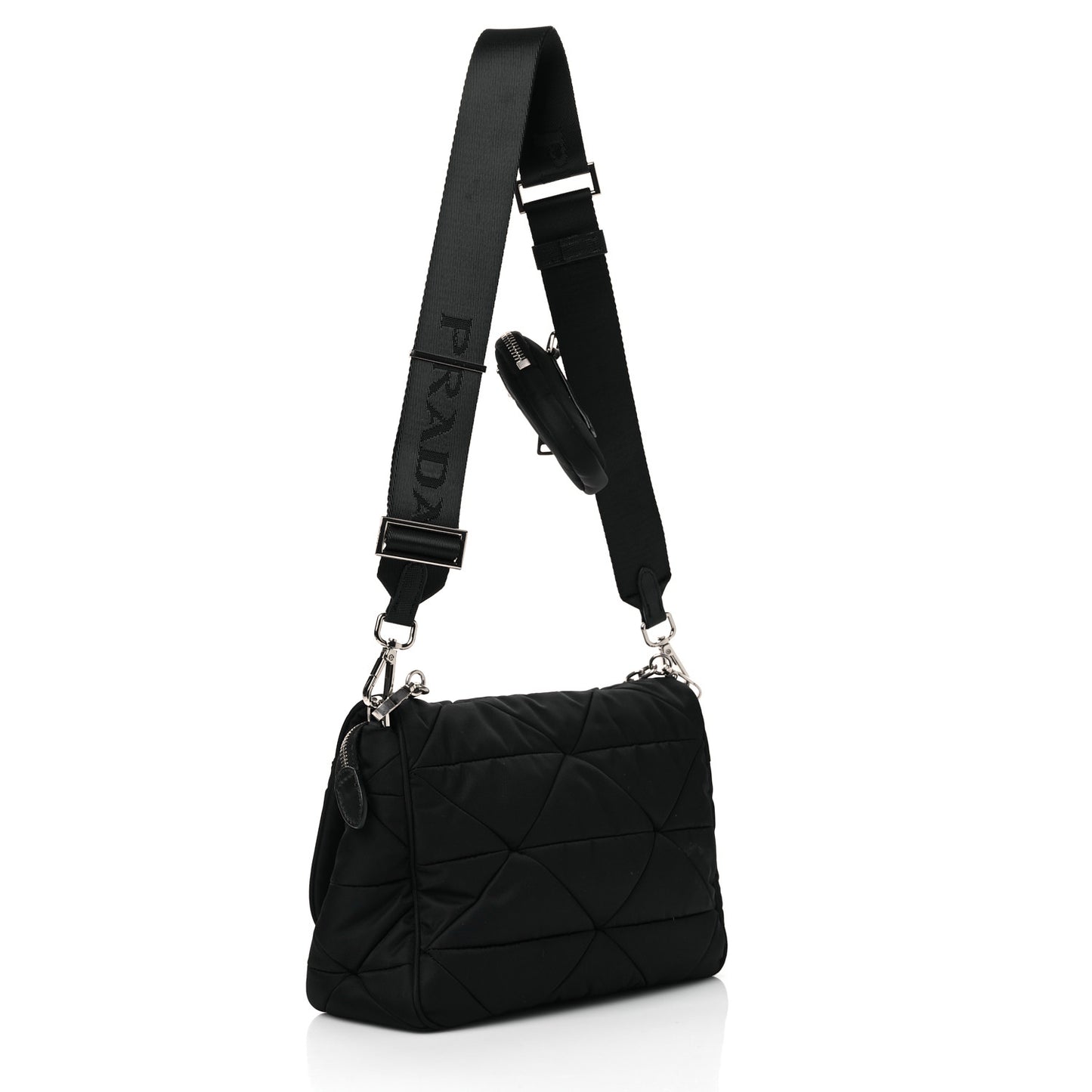 Re-Nylon Quilted Padded Flap Shoulder Bag Black