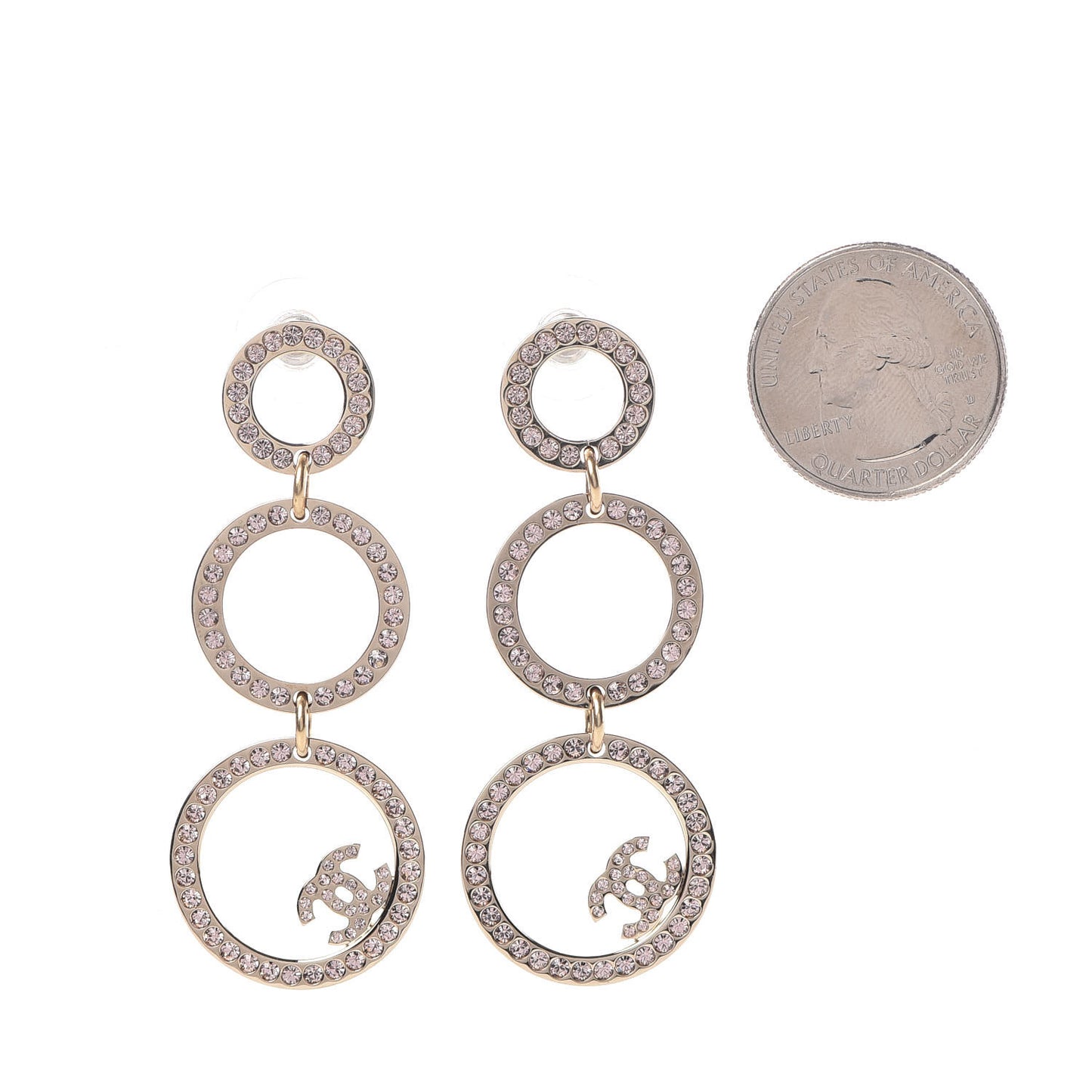 Crystal CC Drop Earrings Gold Pink