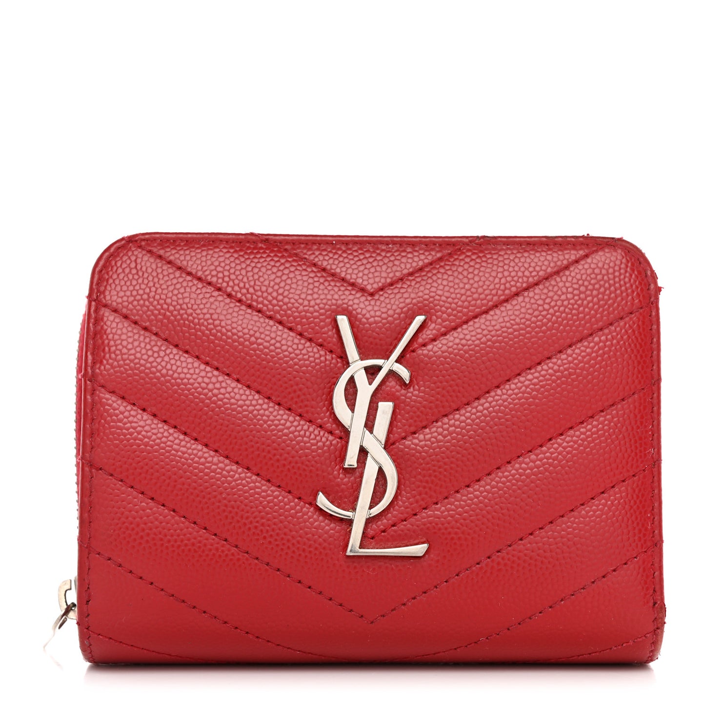 Grain De Poudre Matelasse Chevron Monogram Compact Zip Around Wallet Red