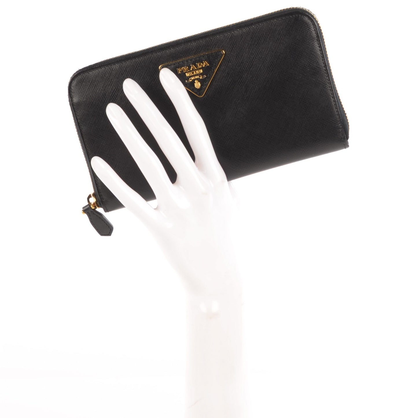 Saffiano Metal Zip Around Wallet Nero Black