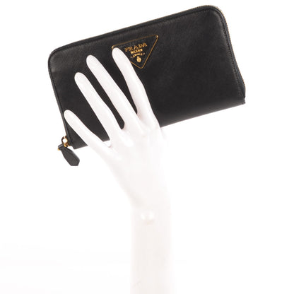 Prada Saffiano Metal Zip Around Wallet Nero Black 2 of 8